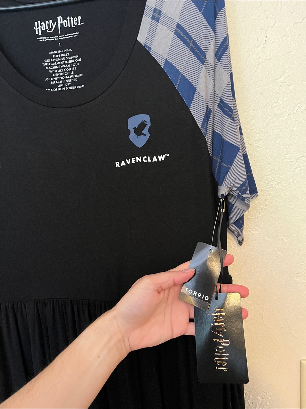 torrid Black Midi Dress with Blue Plaid Raglan Sleeves - Picture 3 of 7
